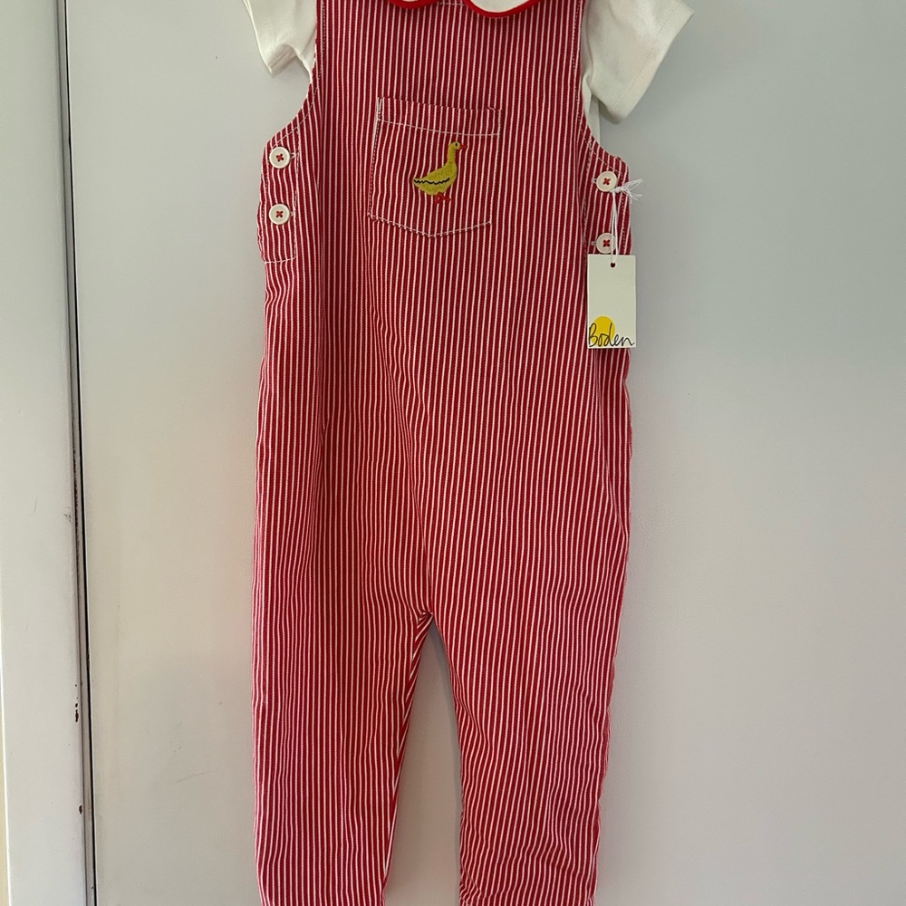 NWT Mini Boden Red Striped Kids Overalls